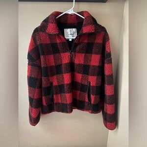 Red and Black Plaid Sherpa Jacket